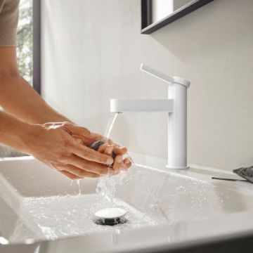 Tvättställsblandare Hansgrohe Finoris 110 mattvit med bottenventil