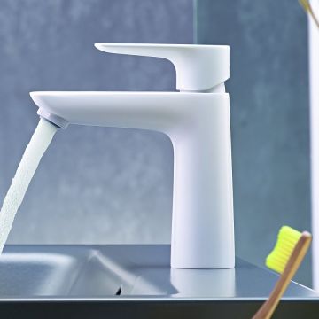 Tvättställsblandare Hansgrohe Talis E 110 pop-up med bottenventil mattvit