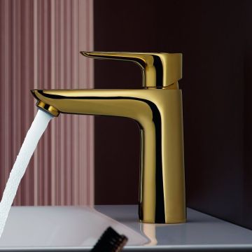 Tvättställsblandare Hansgrohe Talis E 110 pop-up med bottenventil polerad guld