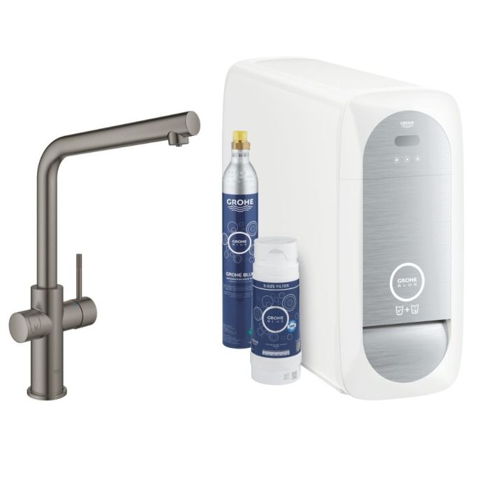 Köksblandare Grohe Blue Home L Brushed Hard Graphite + veefilter + jahuti + gaasiballoon
