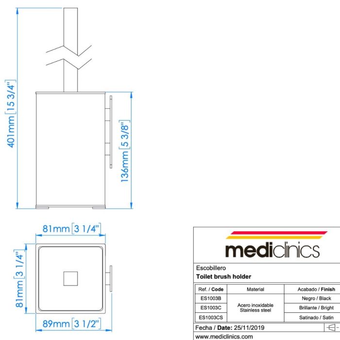 Toalettborste Mediclinics ES1003B svart