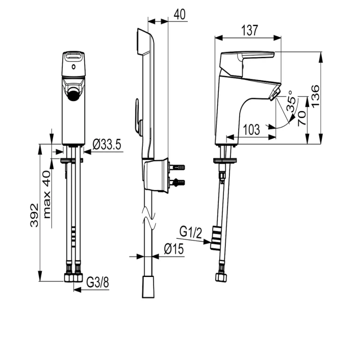 Tvättställsblandare Oras Saga 3912F med bidédusch