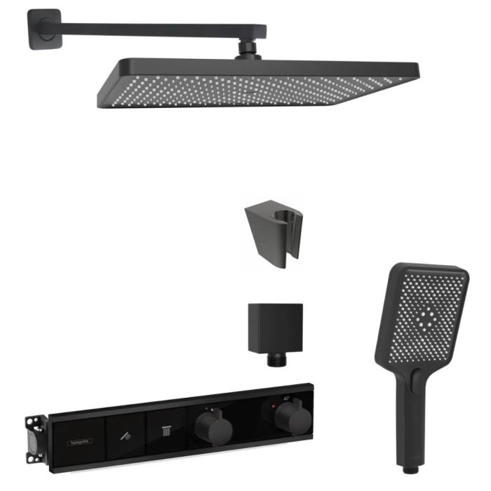 Inbyggnadsduschset Hansgrohe RainSelect + Kielle Vega mattsvart