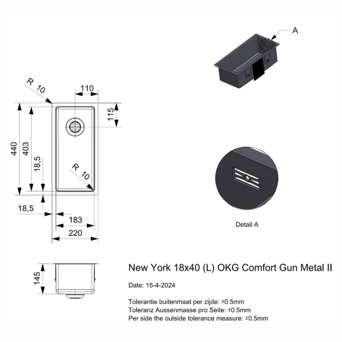 Diskho Reginox New York 18 Comfort Gun Metal II