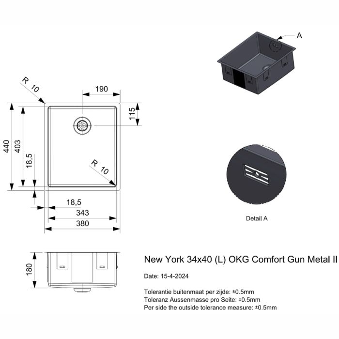 Diskho Reginox New York 34 Comfort Gun Metal II