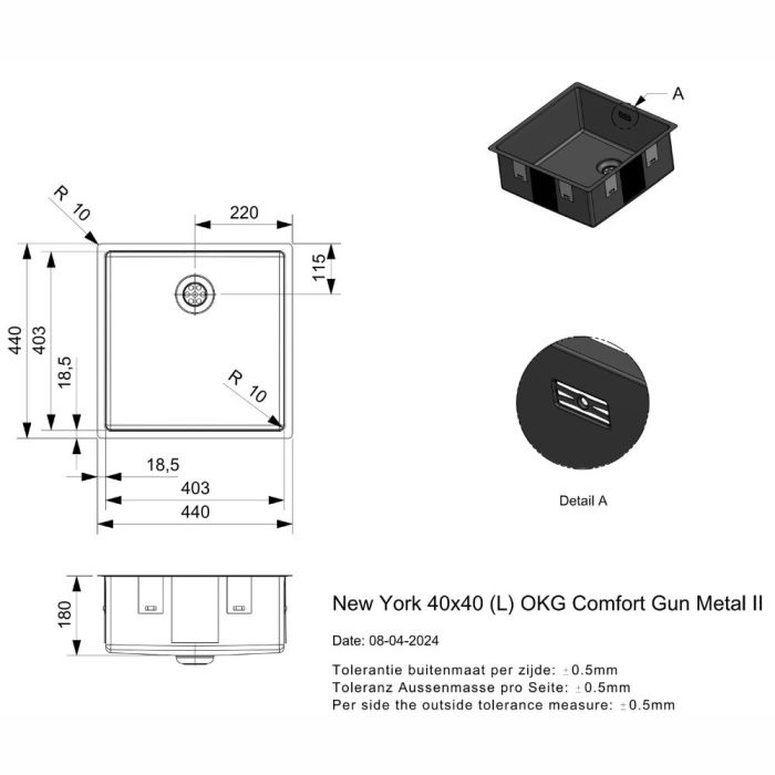 Diskho Reginox New York 40 Comfort Gun Metal II