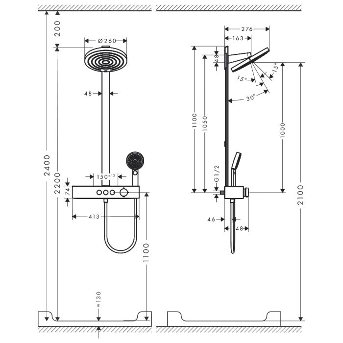 Duschset Hansgrohe Pulsify S Showepipe 260 2jet mattsvart