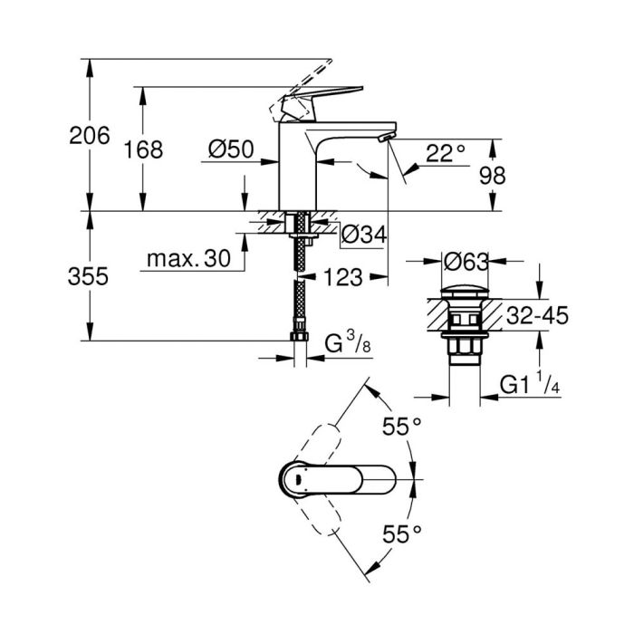 Tvättställsblandare Grohe Eurosmart Cosmopolitan M-Size
