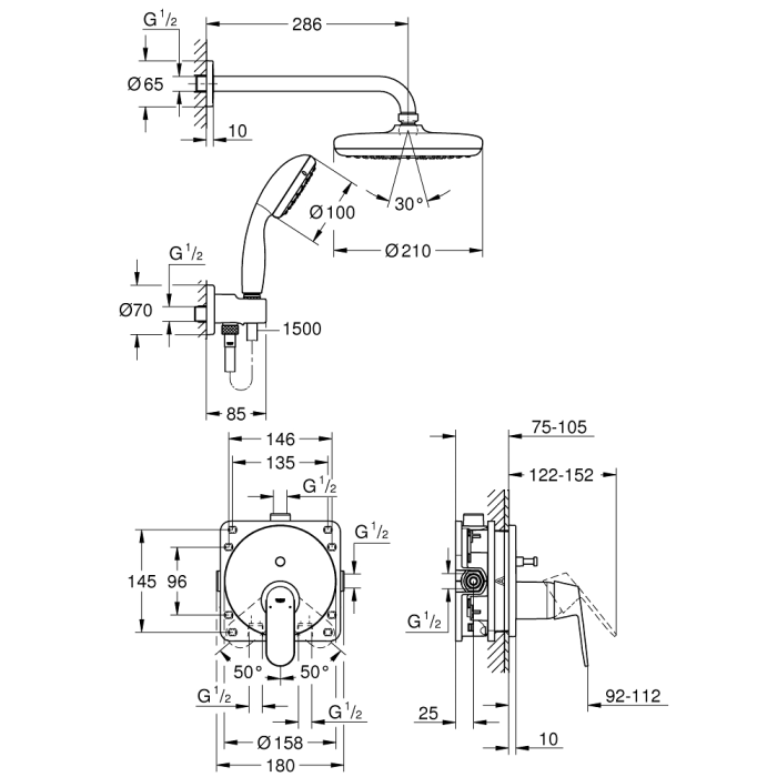 Duschset Grohe Eurosmart Cosmopolitan + Tempesta 210