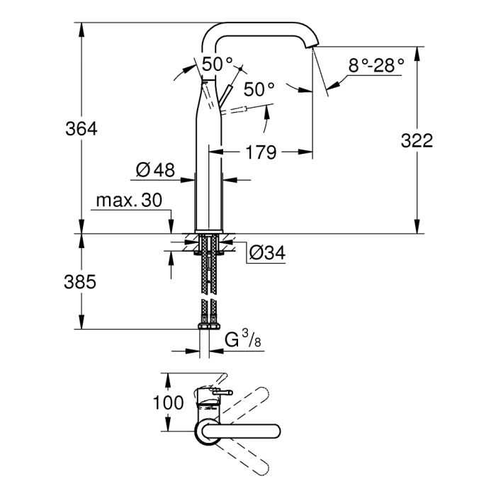 Tvättställsblandare Grohe Essence XL-Size Brushed Cool Sunrise