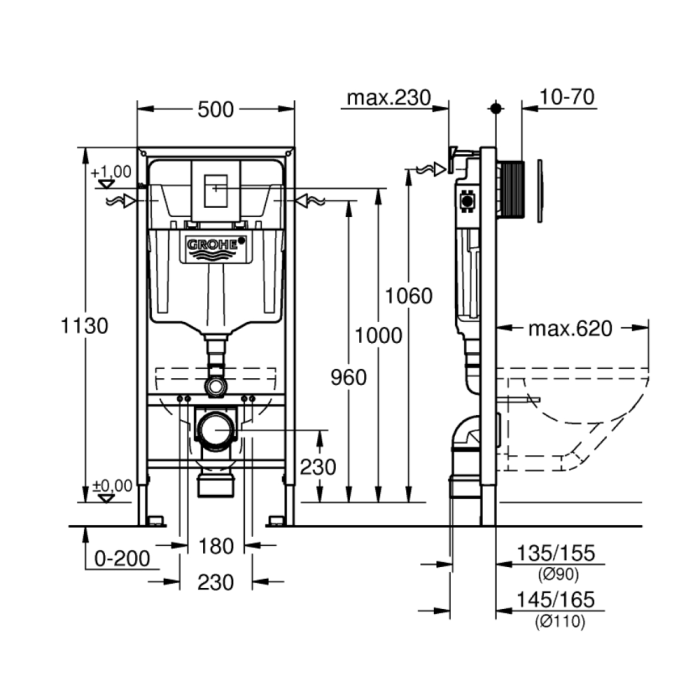 Väggstomme WC-raami set Grohe Rapid SL + Skate Cosmopolitan 3-in-1