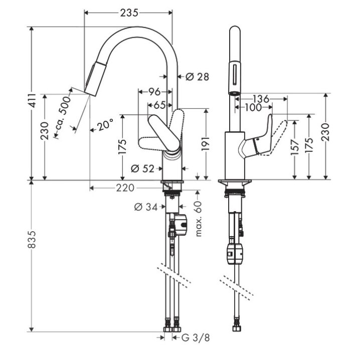 Köksblandare Hansgrohe Focus M41 240 rostfri stål med utdragbar handdusch