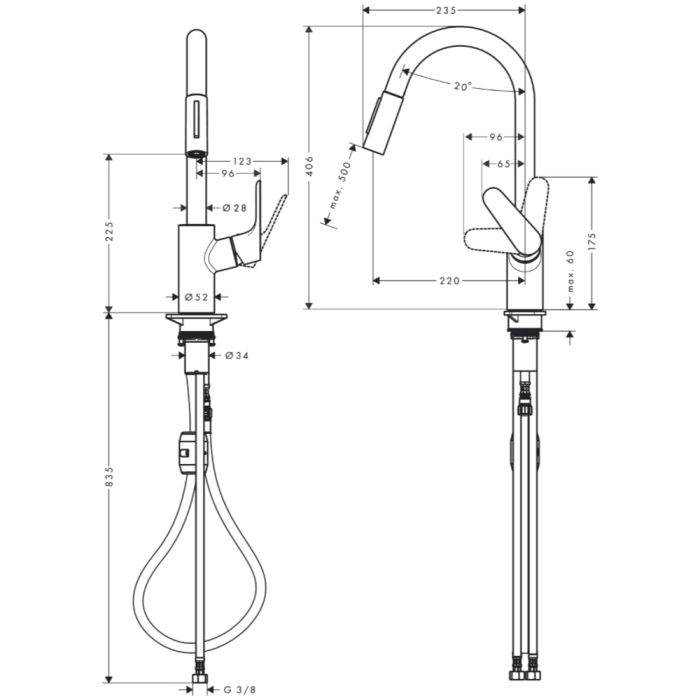 Köksblandare Hansgrohe Focus M41 240 mattsvart med utdragbar handdusch