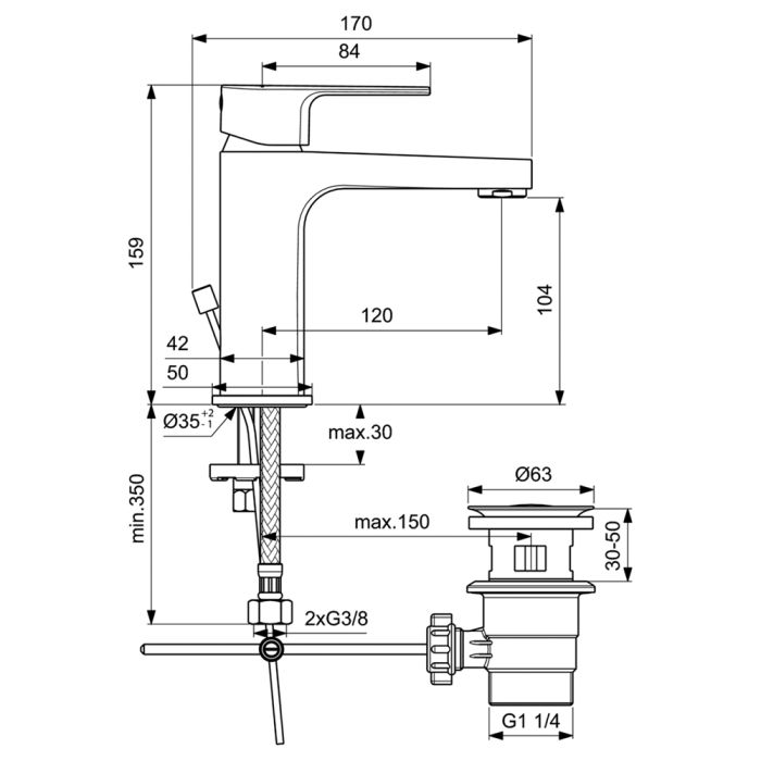 Tvättställsblandare Ideal Standard Cerafine D BC491 med bottenventil