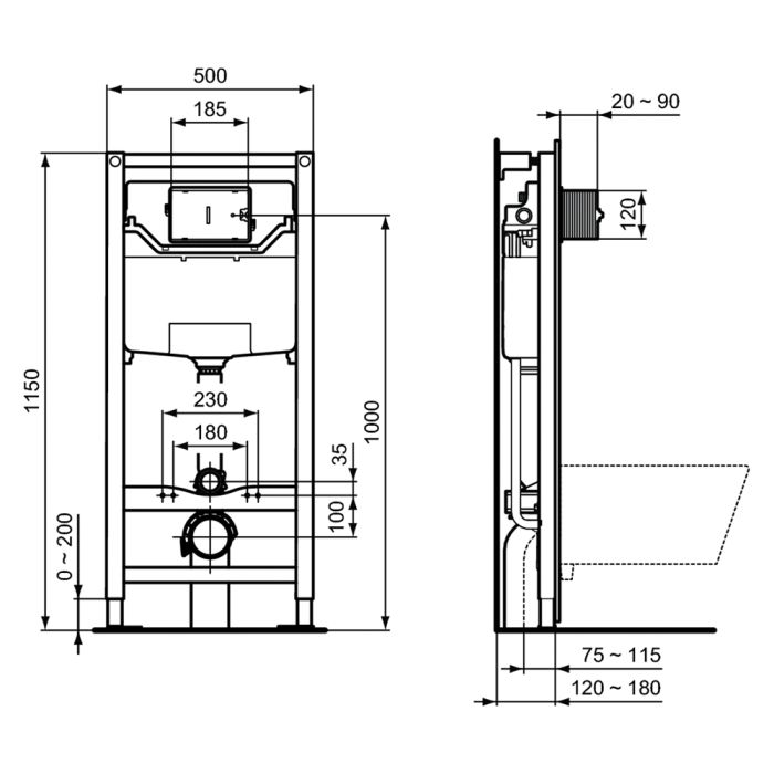 Inbyggnadsram för WC Ideal Standard ProSys R0204