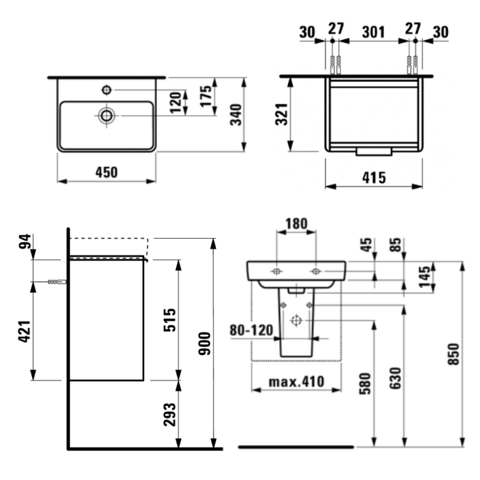 Möbelset Laufen Base 402111 mattvit + Pro S 815961