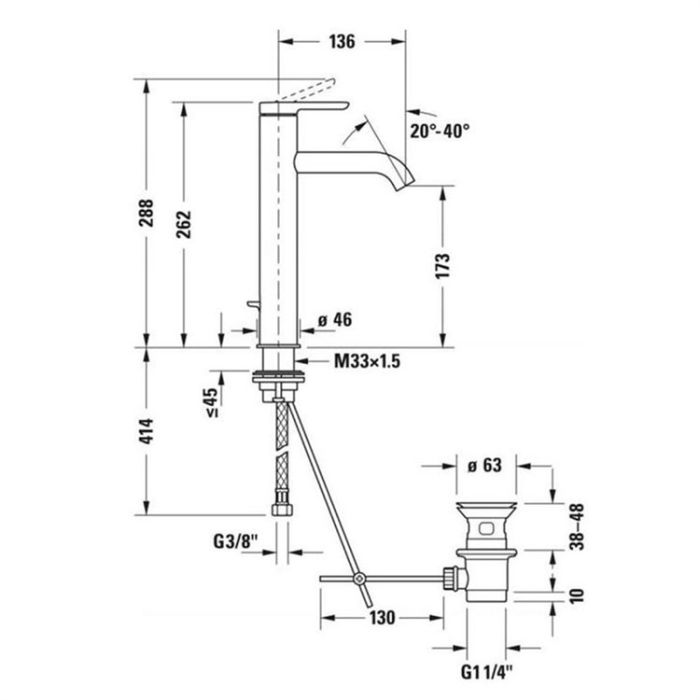 Tvättställsblandare Duravit C.1 C11030001 L-Size mattsvart med bottenventil