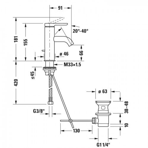 Tvättställsblandare Duravit C.1 C11010001 S-Size mattsvart med bottenventil