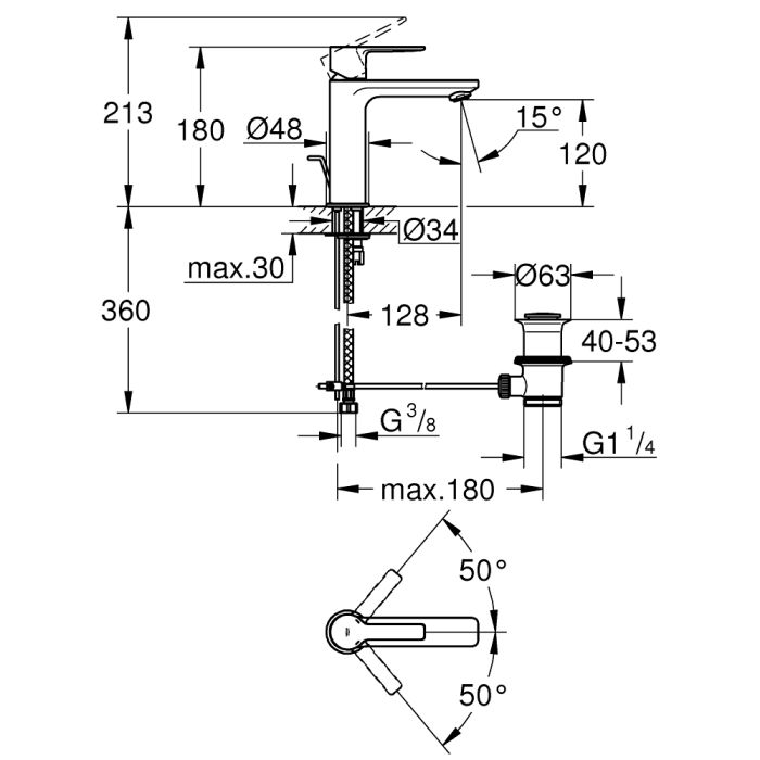 Tvättställsblandare Grohe Lineare S-Size vardaga med bottenventil