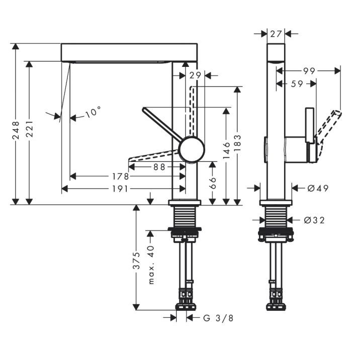 Tvättställsblandare Hansgrohe Finoris 230 push-open med bottenventil
