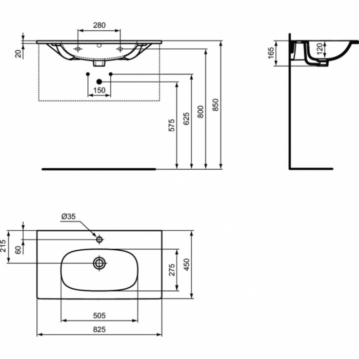Tvättställ Ideal Standard Tesi 80 T3509 mattsvart