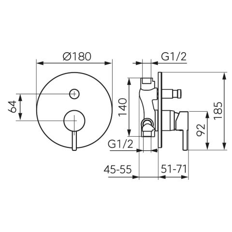 Inbyggnadsduschblandare Novaservis Ferro Ciriculus 2F Gun Metal